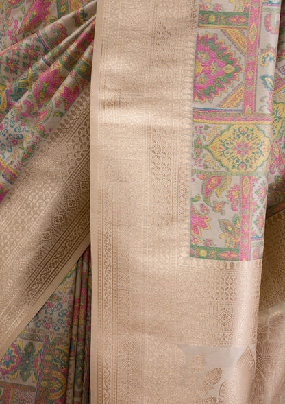 Cream Zariwork Banarasi Silk Saree