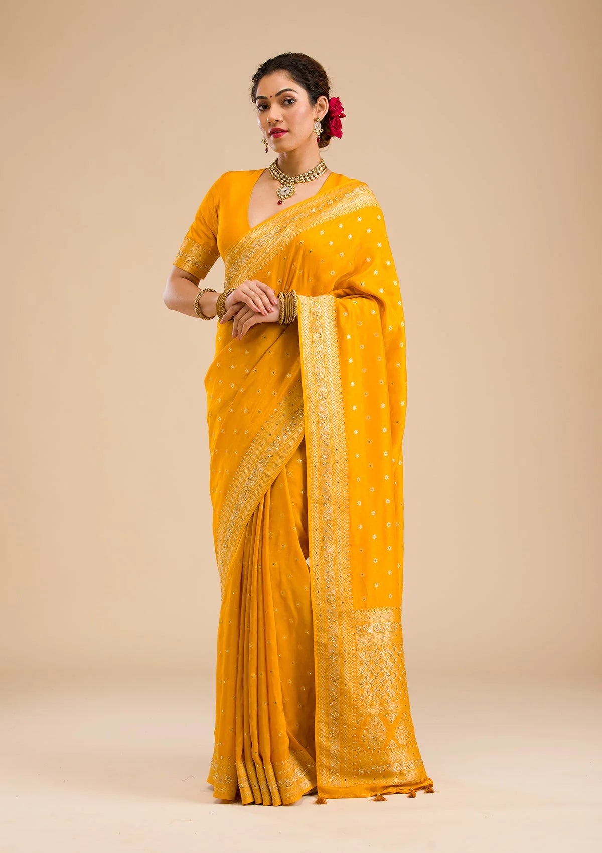 Mustard Zariwork Banarasi Silk Saree