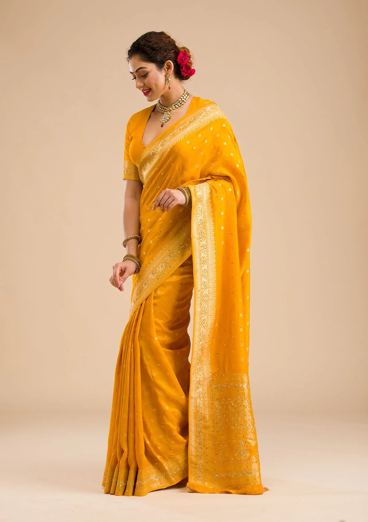 Mustard Zariwork Banarasi Silk Saree