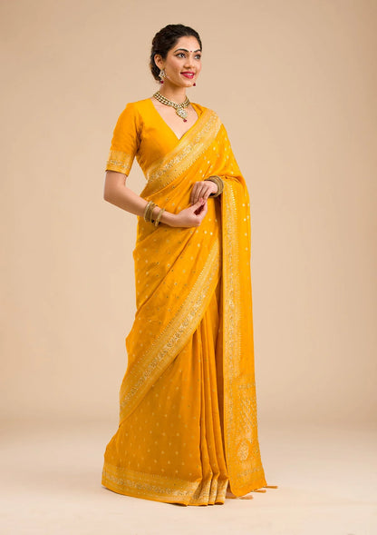 Mustard Zariwork Banarasi Silk Saree