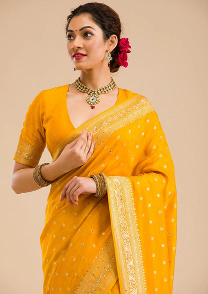 Mustard Zariwork Banarasi Silk Saree