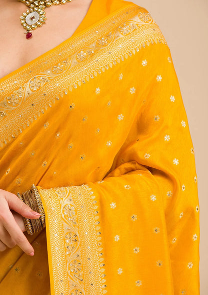 Mustard Zariwork Banarasi Silk Saree