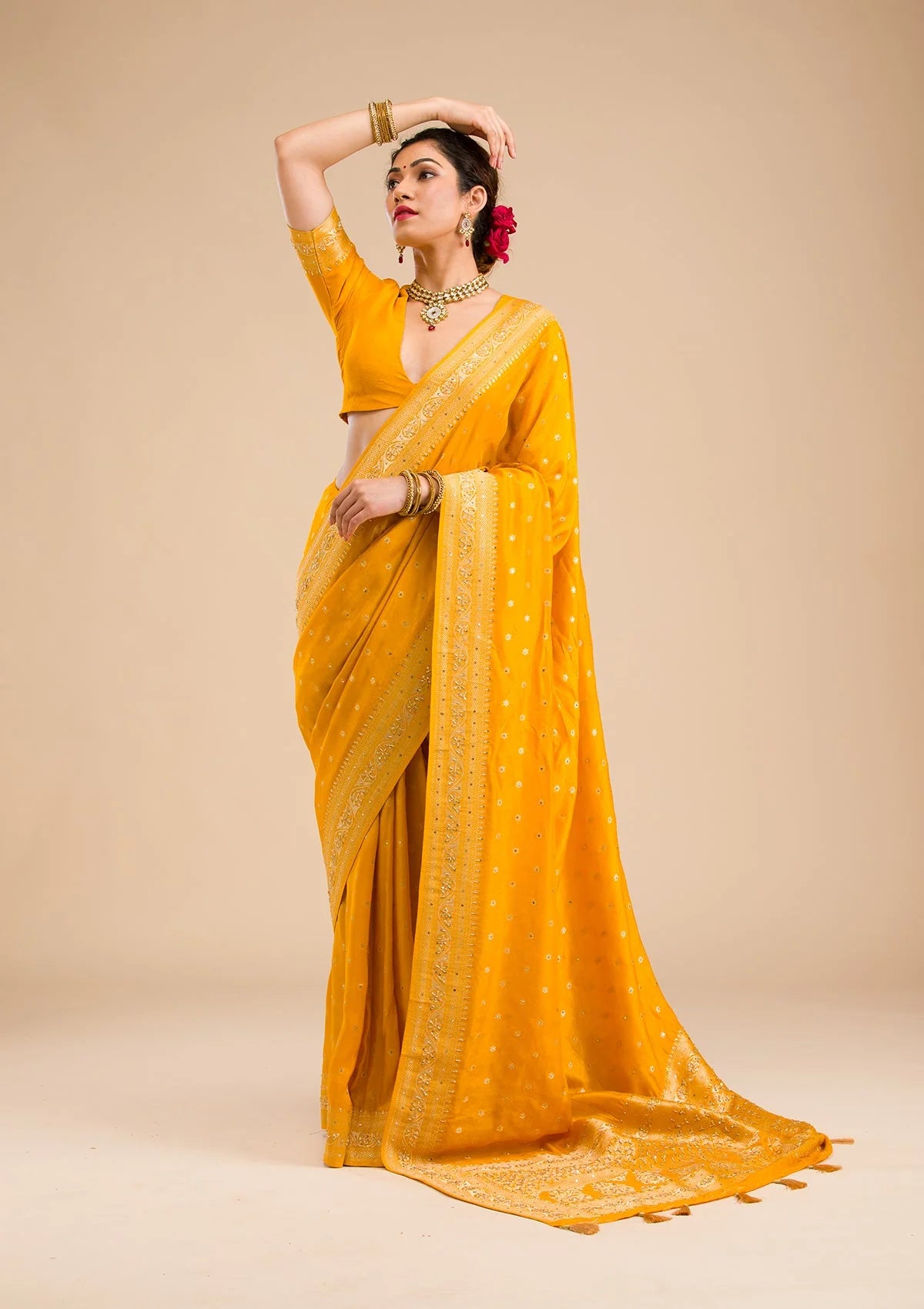 Mustard Zariwork Banarasi Silk Saree