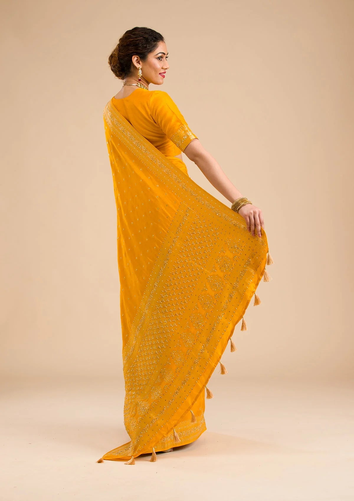 Mustard Zariwork Banarasi Silk Saree