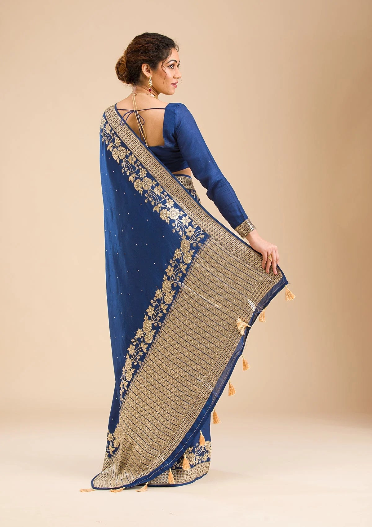 Navy Blue Zariwork Banarasi Silk Saree