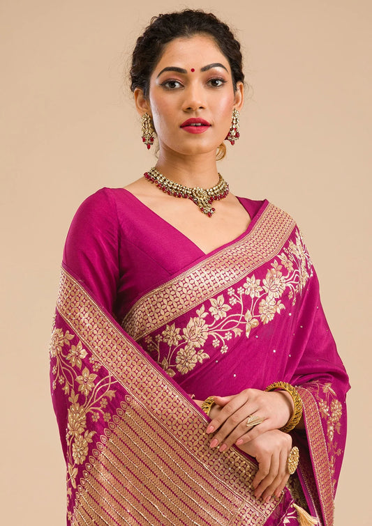 Wine Zariwork Banarasi Silk Saree